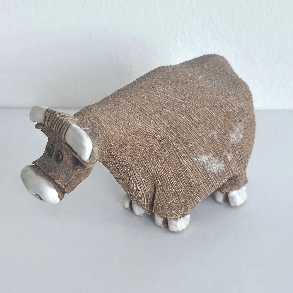 Vintage Cow Figurine Artesania Rinconada Uruguay clay Folk art AR signed